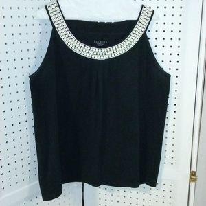 Talbots Black Cotton Blend Beaded Tank  Women's Size X